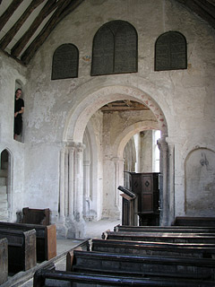 the crossing and east end of the nave - Ben demonstrating that he can fit up rood stairs.